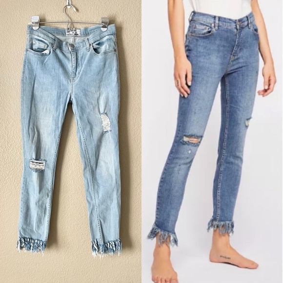 Free People Great Heights Frayed Skinny Jeans Ligh - Picture 4 of 9